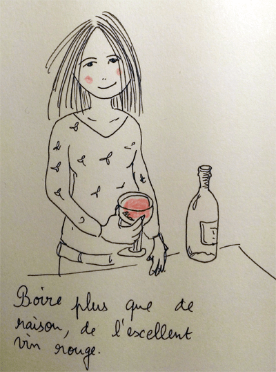 Pauline Buzy boit rouge